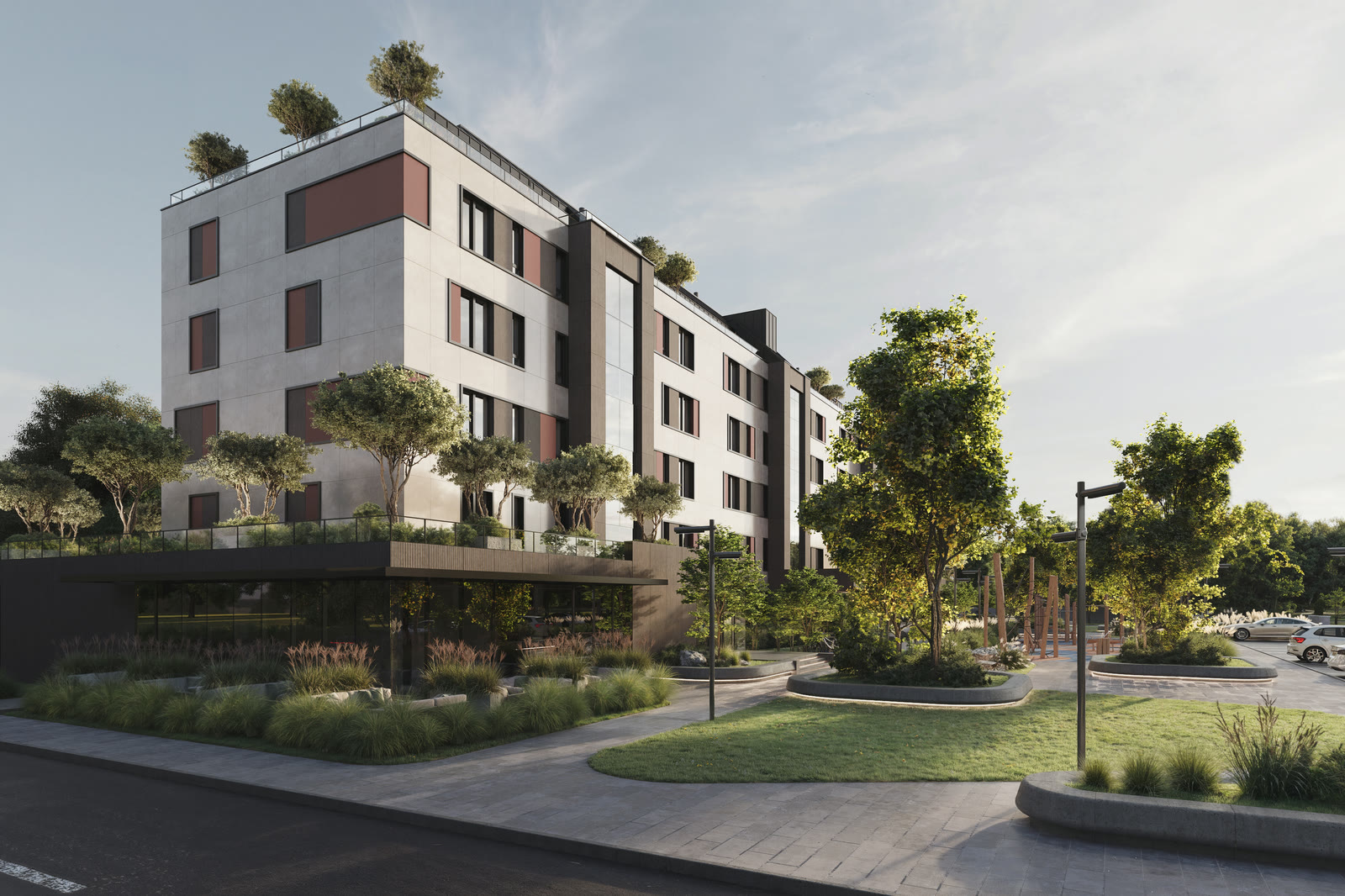 The inner courtyard with paths and planting