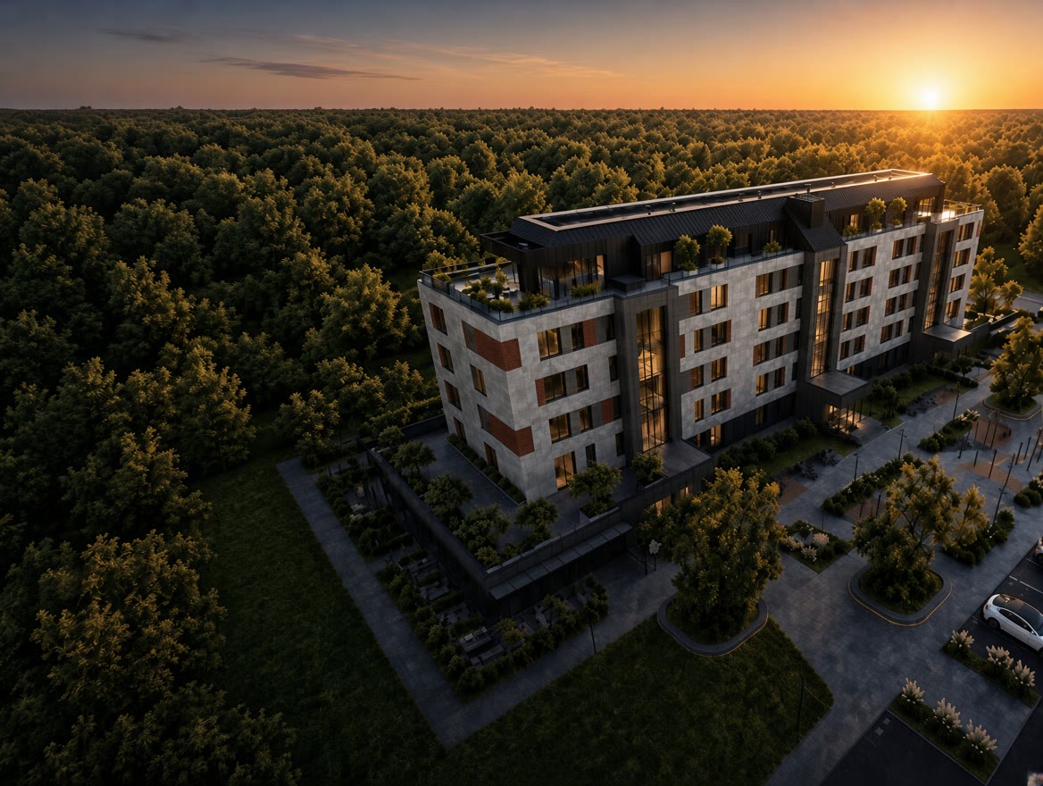The Swiss Luxury complex in Veszprem at dusk, seen from the air