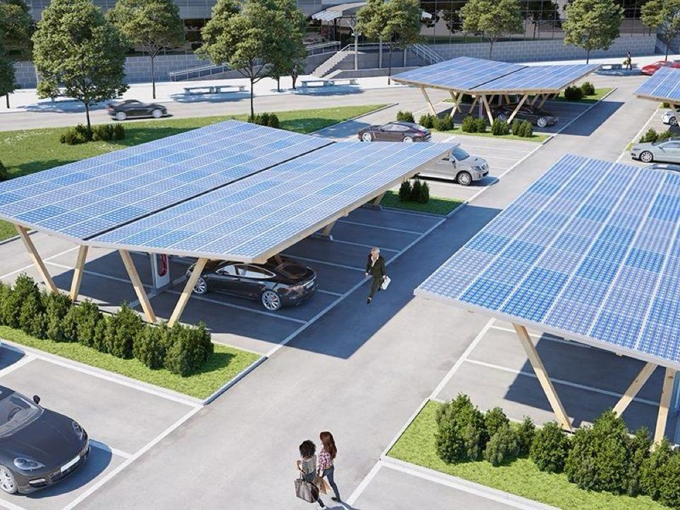 Parking canopies fitted with solar panels