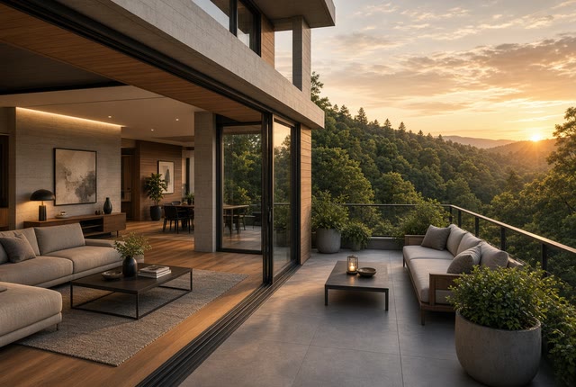Second-floor apartment with an open terrace overlooking the forest